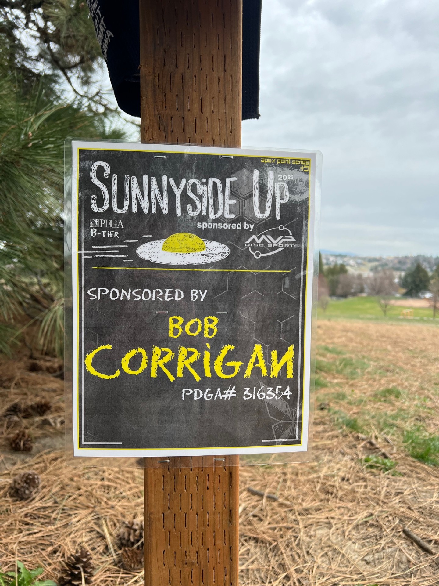 Hole sponsor sign at Sunnyside Up